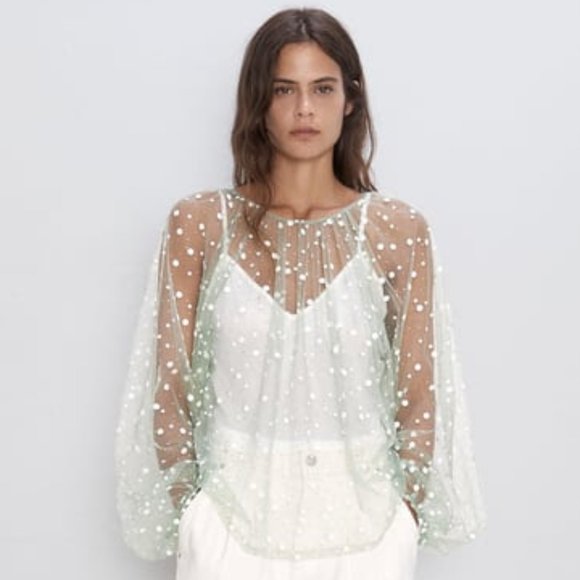ZARA SPARKLY SEMI-SHEER TOP SIZE M - Picture 1 of 8